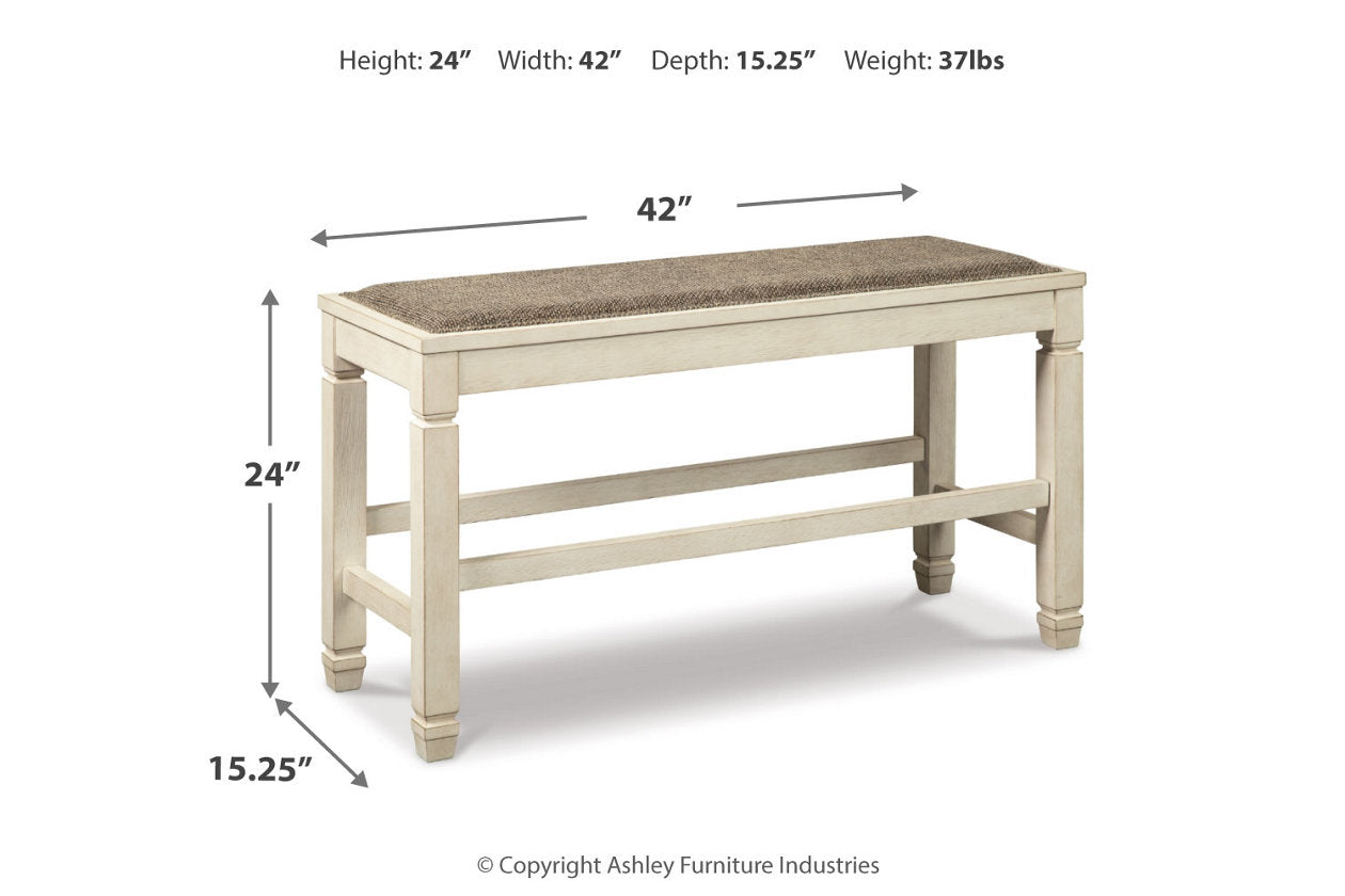Bolanburg Antique White Counter Height Dining Table, 4 Stools, Bench and 2 Display Cabinets from Ashley - Luna Furniture
