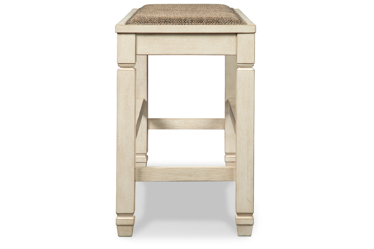 Bolanburg Antique White Counter Height Dining Table, 4 Stools, Bench and 2 Display Cabinets from Ashley - Luna Furniture