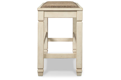 Bolanburg Antique White Counter Height Dining Table, 4 Stools, Bench and 2 Display Cabinets from Ashley - Luna Furniture