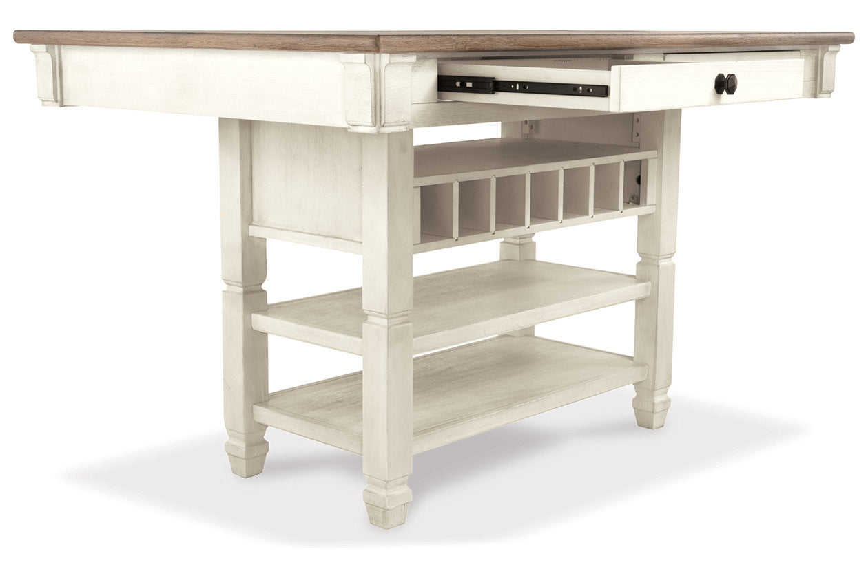 Bolanburg Antique White Counter Height Dining Table, 4 Barstools, Bench and Server from Ashley - Luna Furniture