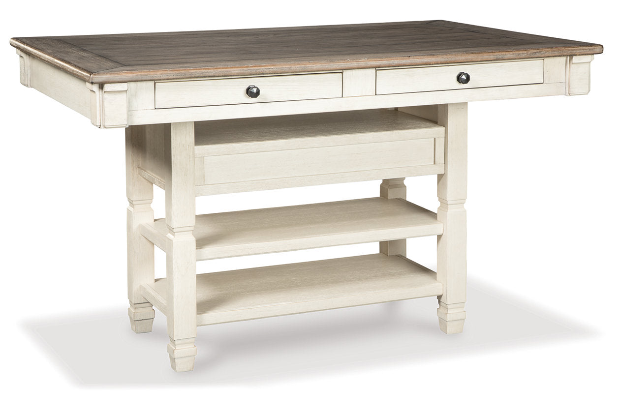 Bolanburg Antique White Counter Height Dining Table, 4 Barstools, Bench and Server from Ashley - Luna Furniture