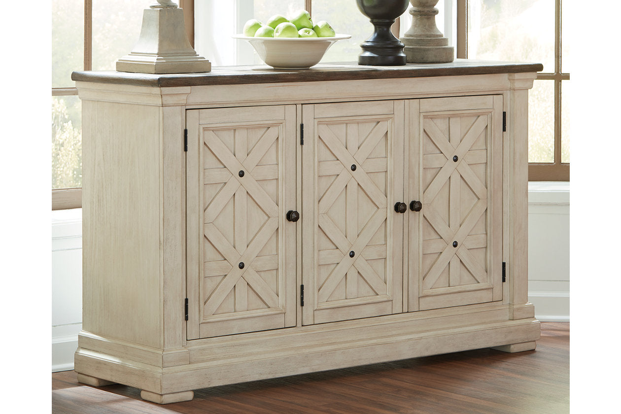 Bolanburg Antique White Counter Height Dining Table, 4 Barstools, Bench and Server from Ashley - Luna Furniture