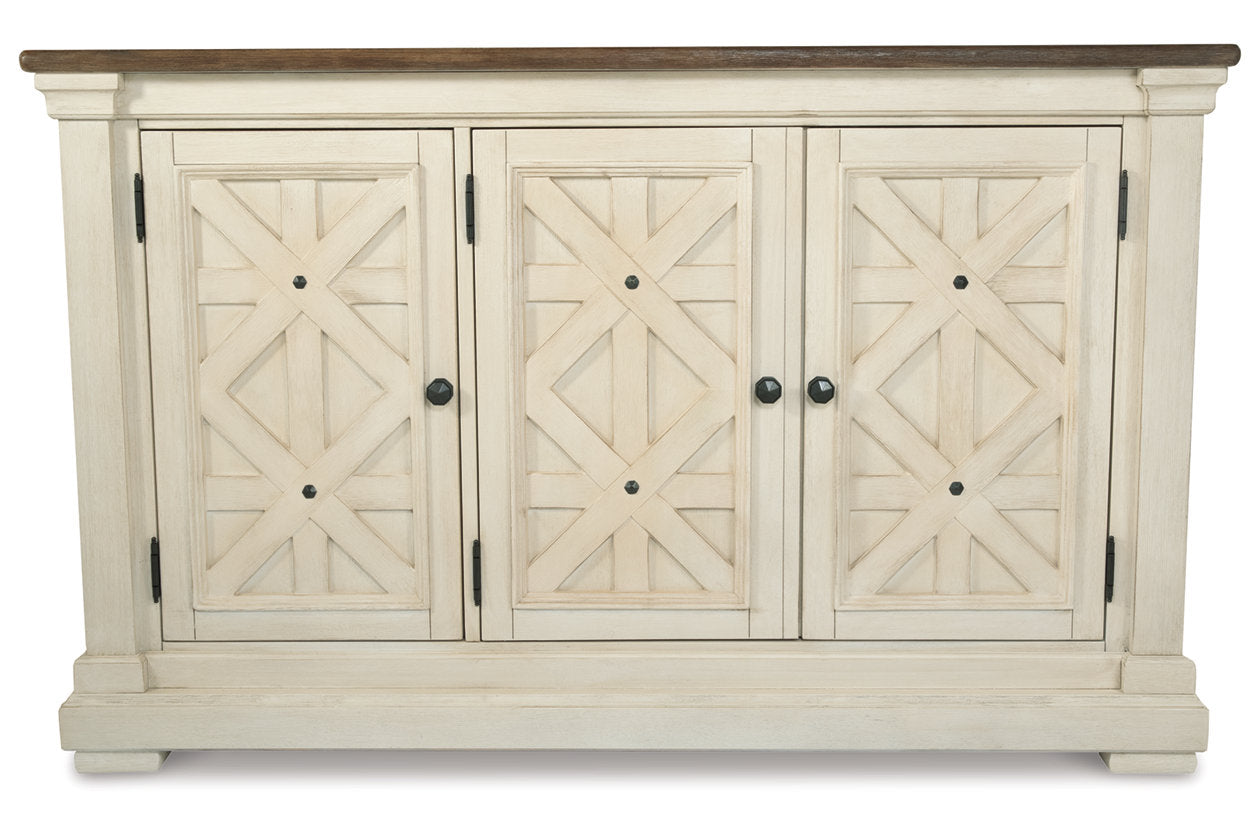 Bolanburg Antique White Counter Height Dining Table, 4 Barstools, Bench and Server from Ashley - Luna Furniture