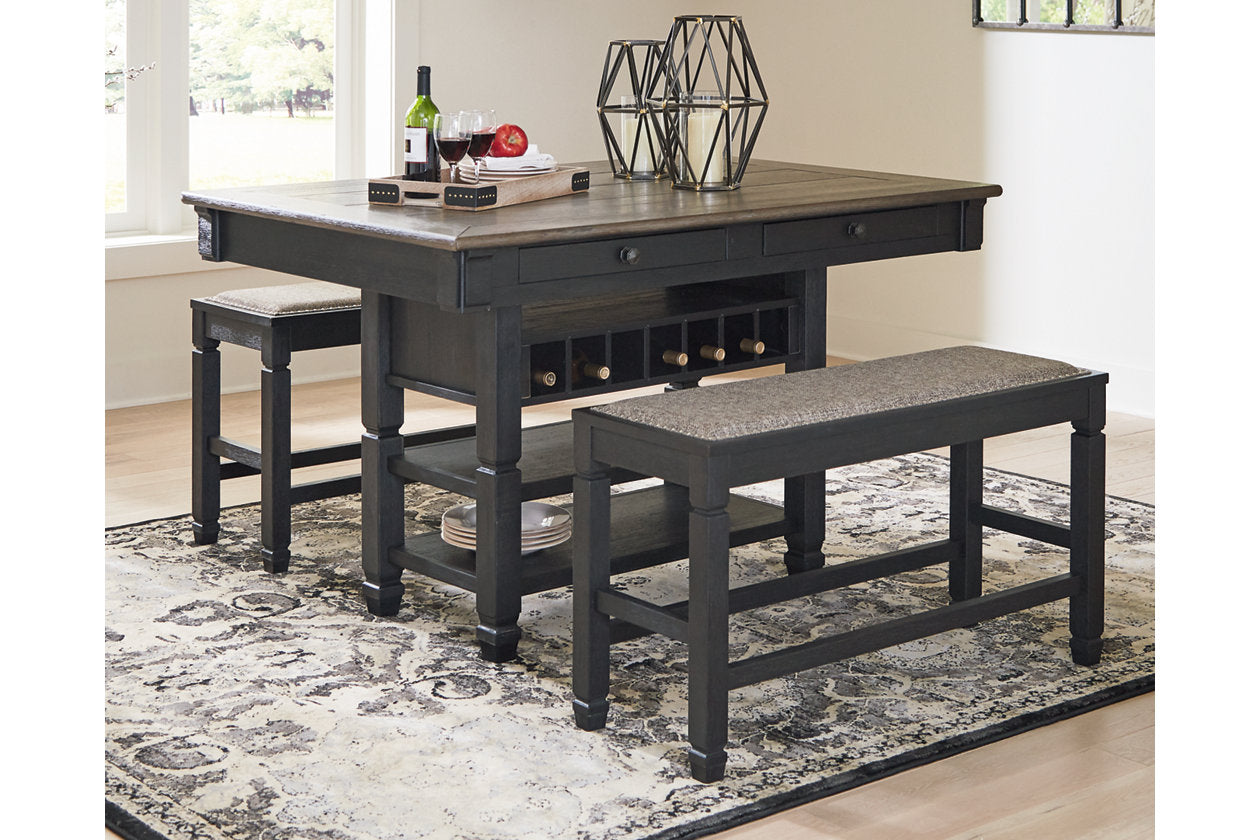 Tyler Creek Black/Grayish Brown Counter Height Table with 4 Barstools, Server and Display Cabinet from Ashley - Luna Furniture
