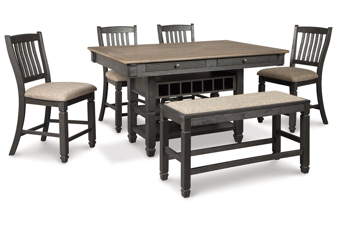 Tyler Creek Black/Gray Counter Height Dining Table and 4 Barstools and Bench from Ashley - Luna Furniture