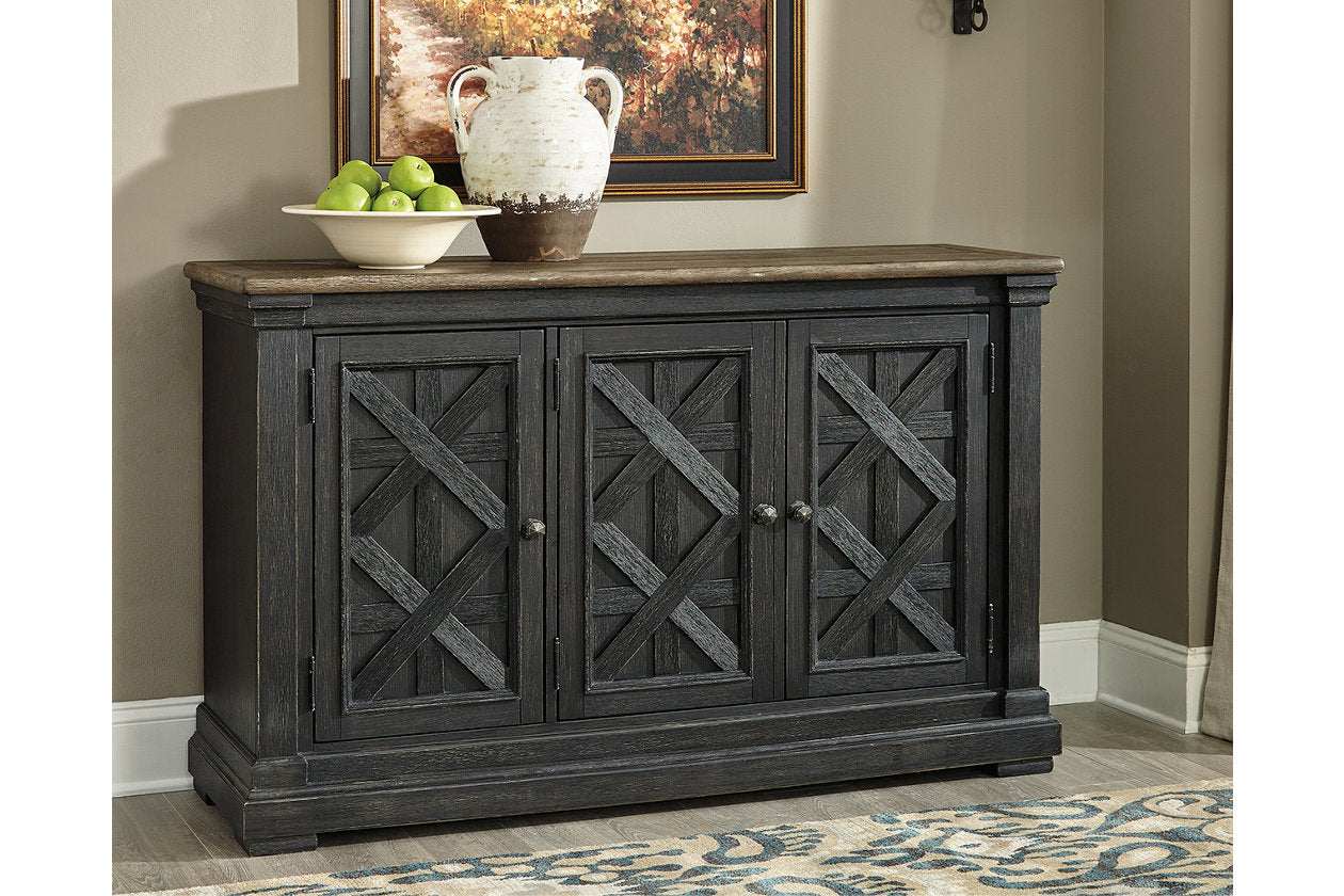 Tyler Creek Black/Grayish Brown Counter Height Table with 4 Barstools, Server and Display Cabinet from Ashley - Luna Furniture