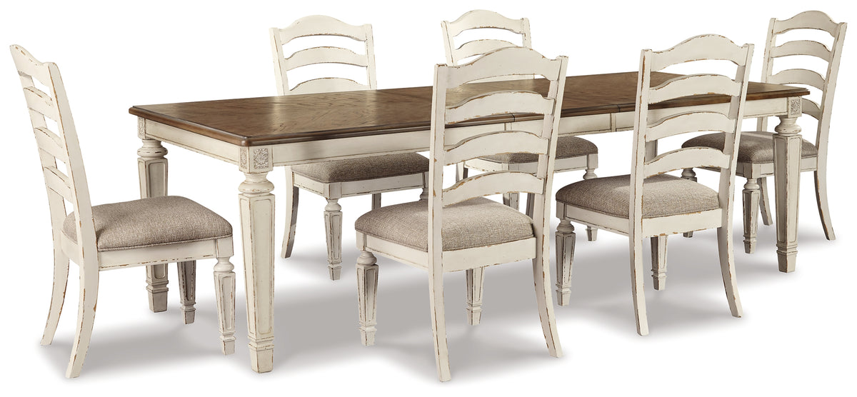 Realyn White Extension Dining Table and 6 Chairs