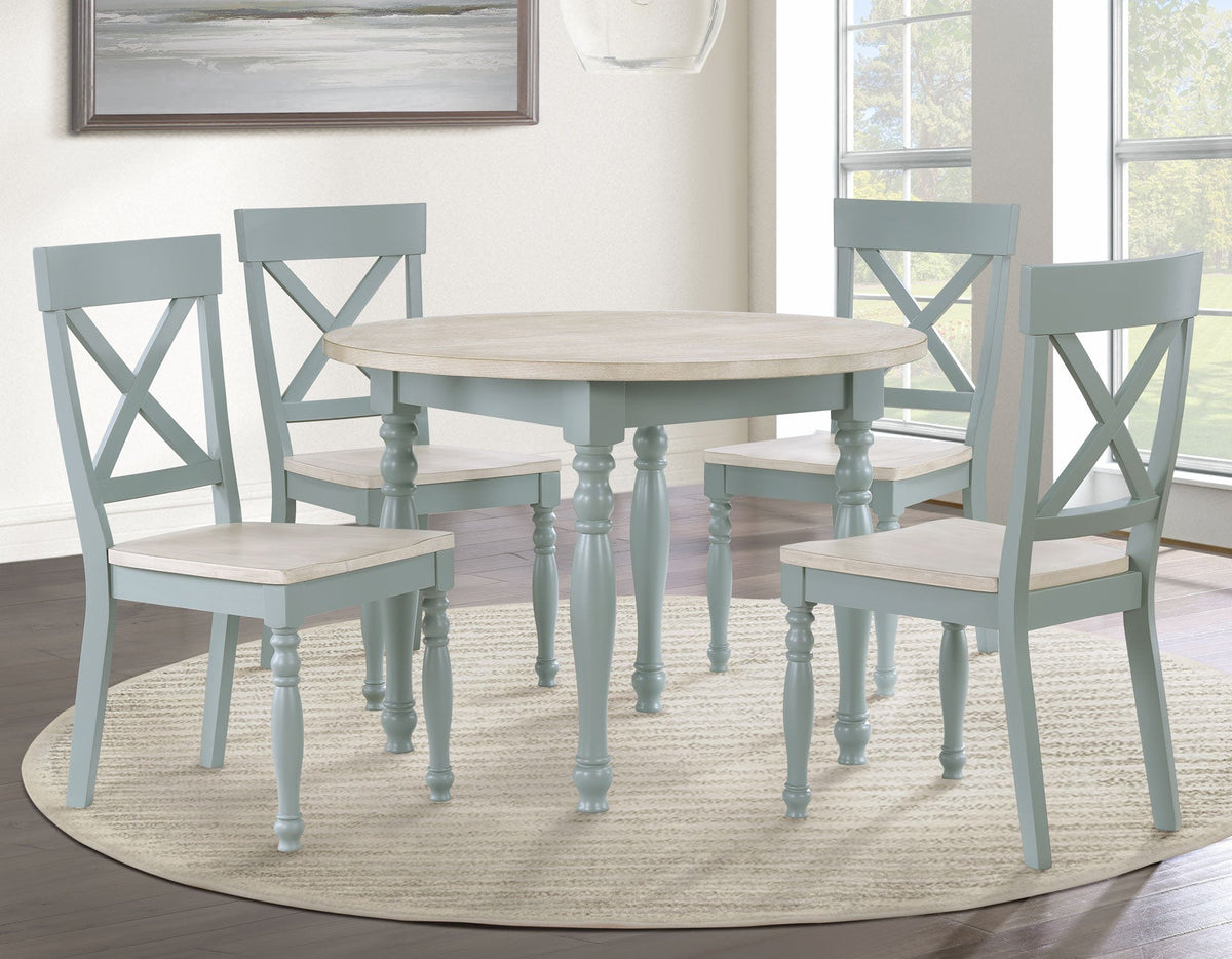 Darcy 42″ Round 5-Piece DIning Set, Mint Green and Natural Finish