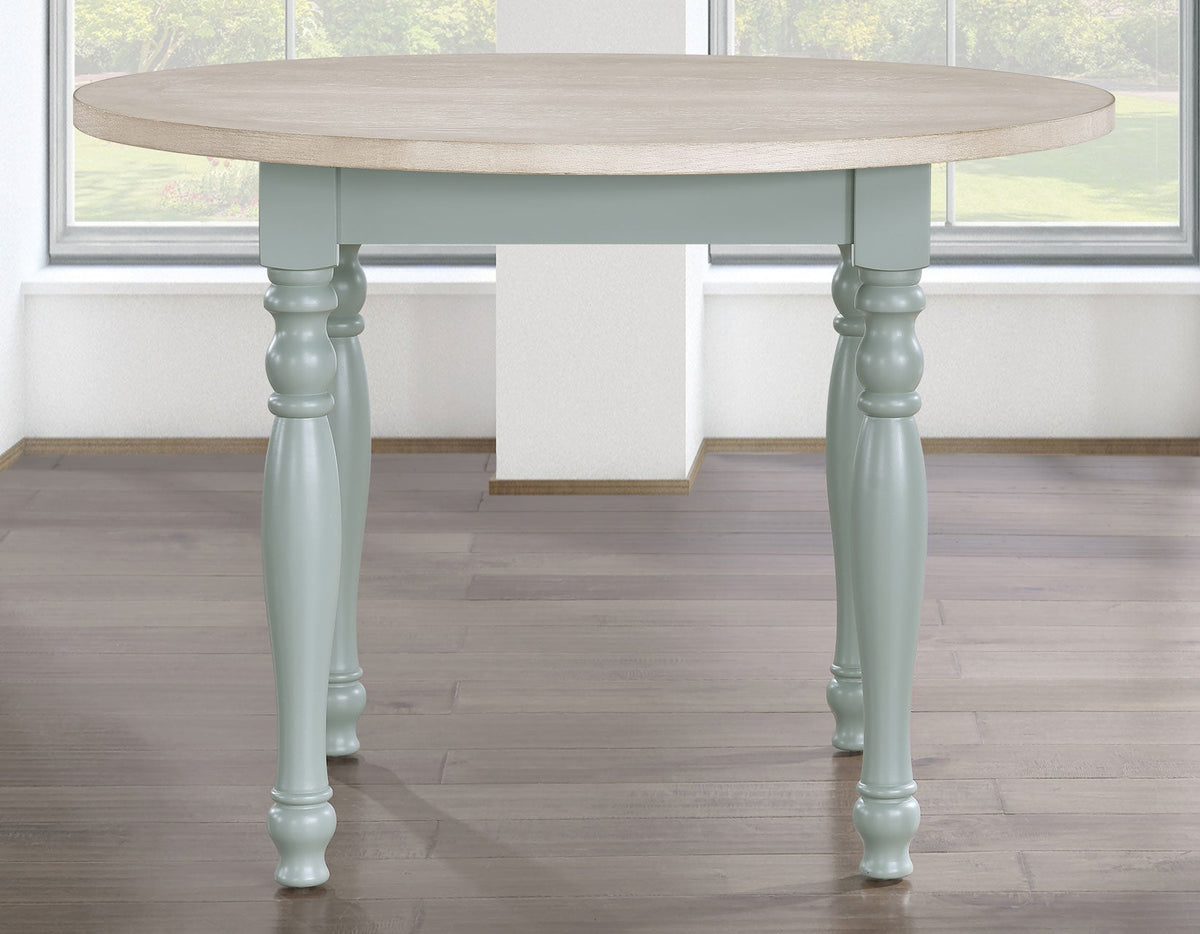 Darcy 42″ Round Dining Table, Mint Green and Natural Finish