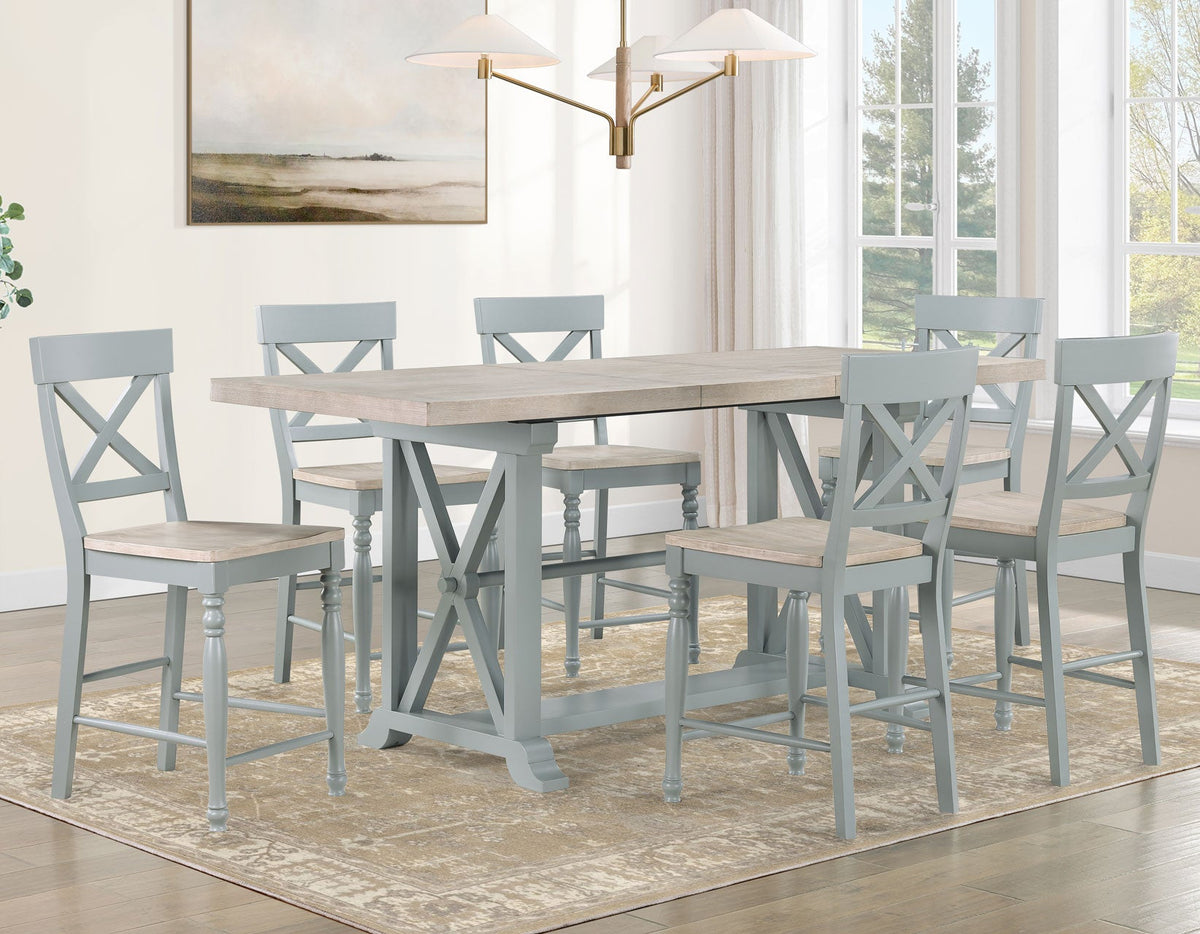 Darcy Mint Green/Natural Counter Height Dining Set with 18-inch Leaf