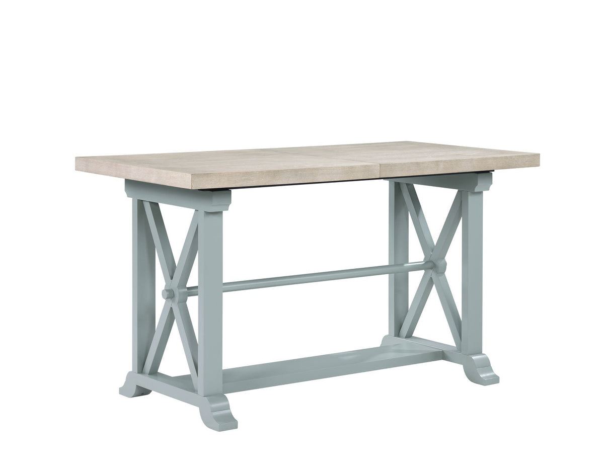 Darcy 64-82″Counter Table with 18-inch leaf, Mint Green and Natural Finish