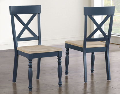 Darcy Solid Wood Side Chair, Midnight Blue and Natural Finish, Set of 2