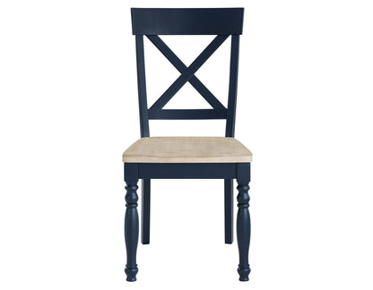Darcy Solid Wood Side Chair, Midnight Blue and Natural Finish, Set of 2