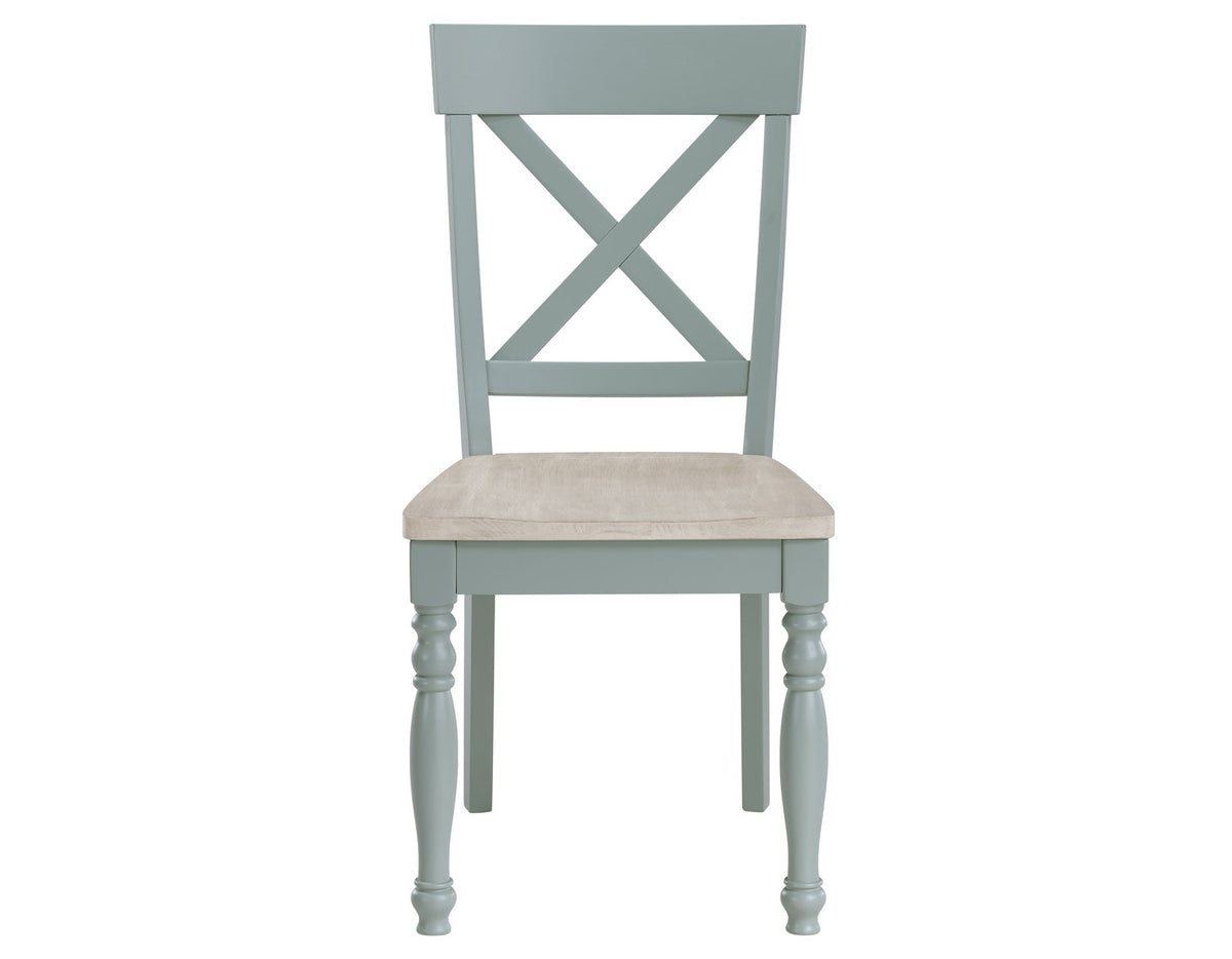 Darcy Solid Wood Side Chair, Mint Green and Natural Finish, Set of 2