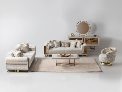 Delux 3-pieces (Sofa &amp; Loveseat &amp; Chair) Livingroom Set in Cream