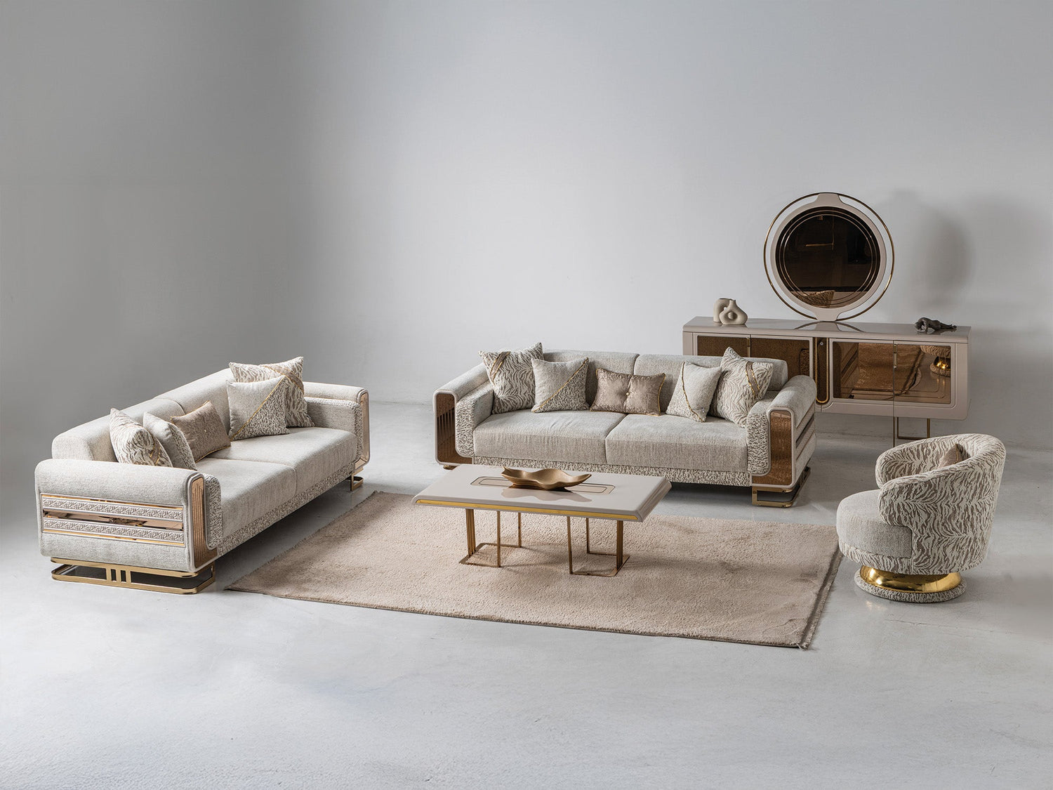 Delux 3-pieces (Sofa &amp; Loveseat &amp; Chair) Livingroom Set in Cream