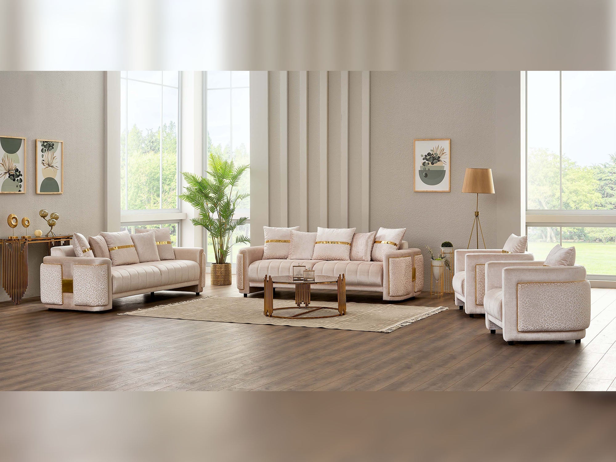 Detroit Beige 5-Piece Living Room Set (2 Sofa &amp; Loveseat &amp; 2 Chair)