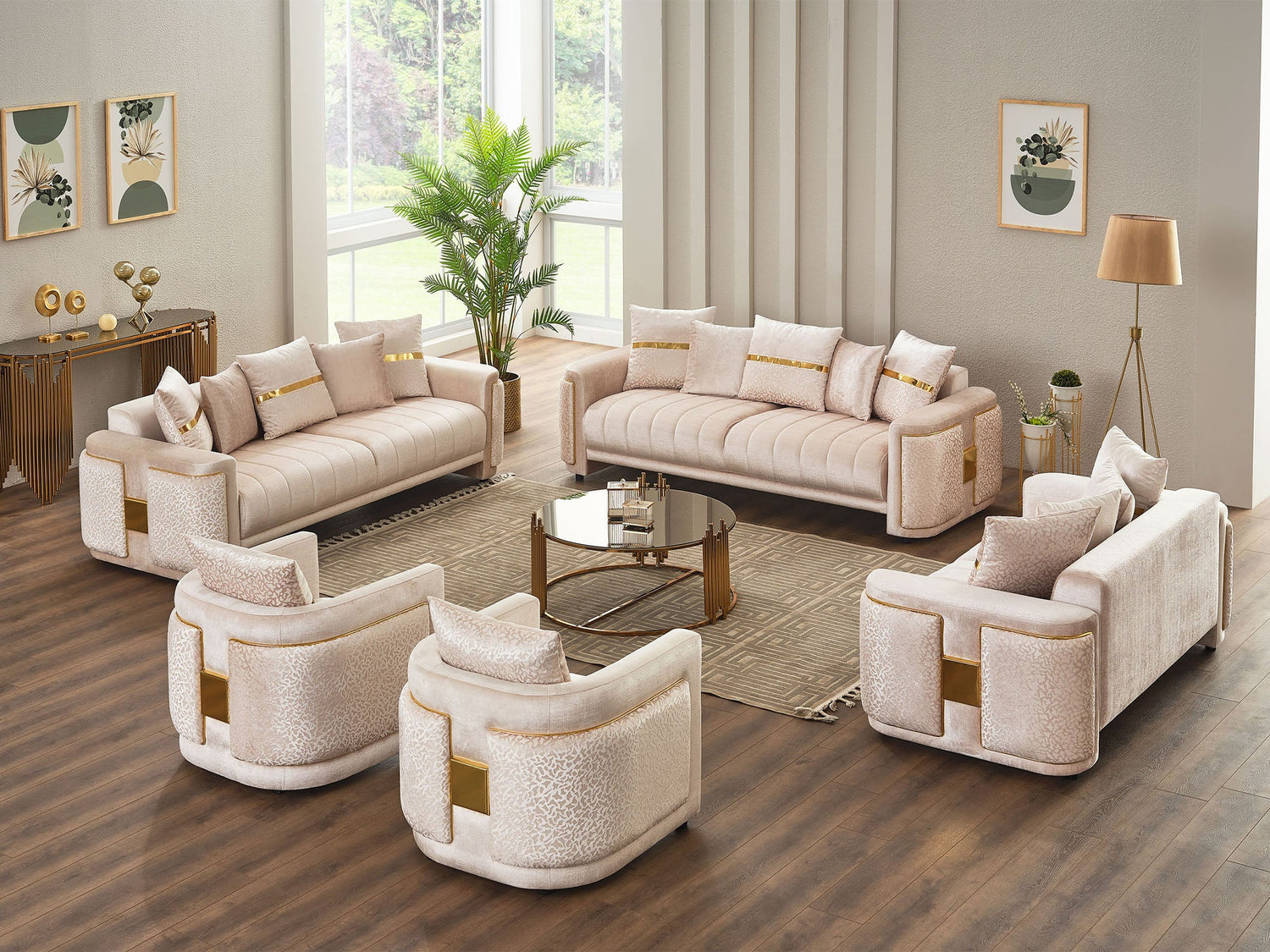 Detroit Beige 5-Piece Living Room Set (2 Sofa &amp; Loveseat &amp; 2 Chair)