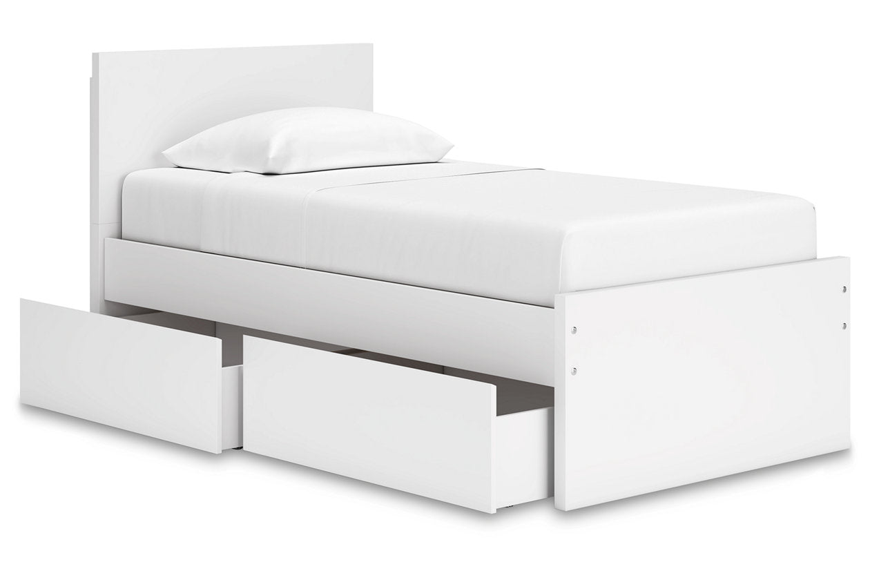 Onita White Twin Panel Platform Bed with 1 Side Storage -  Ashley - Luna Furniture