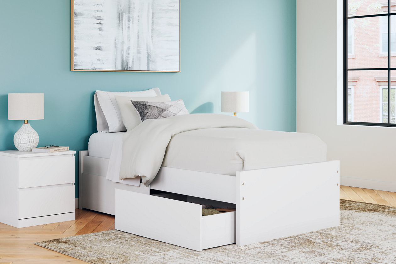 Onita White Twin Platform Bed with 1 Side Storage -  Ashley - Luna Furniture