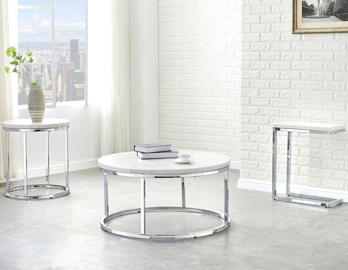 Echo 3-Piece Marble Top Occasional Table Set(Cocktail &amp; 2 End Tables)