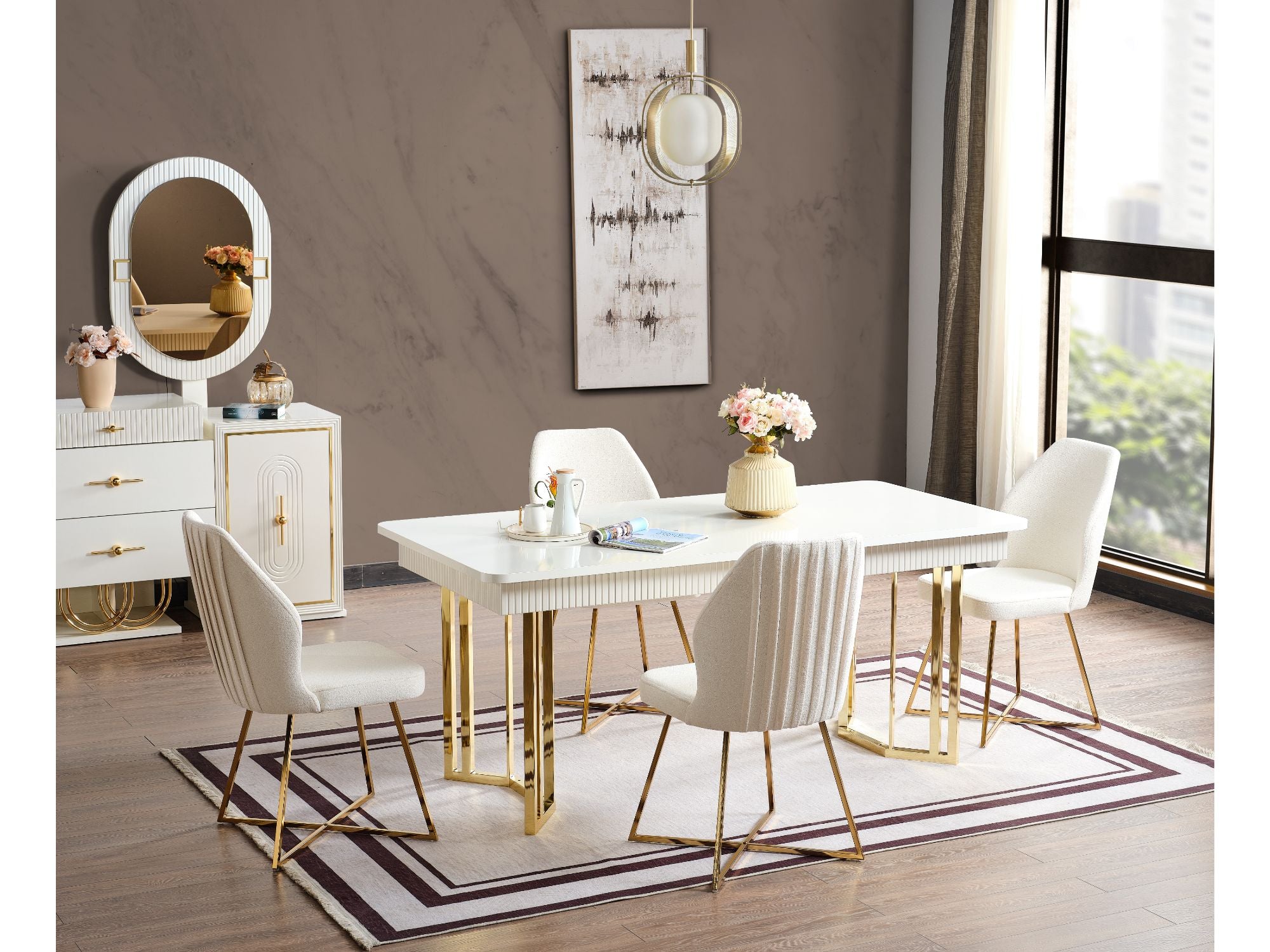 Marsel Diningroom (Consol With Mirror &amp; Dining Table &amp; 6 Dining Chair)