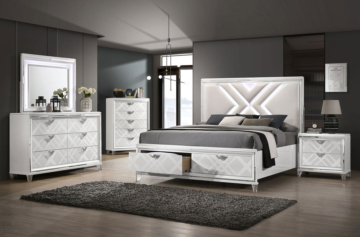 Emmeline White Contemporary Storage Bedroom Set