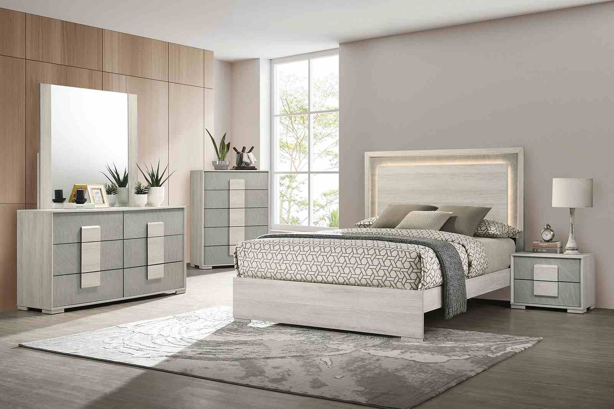 Lincolt White Wash/Stone Gray Contemporary Bedroom Set