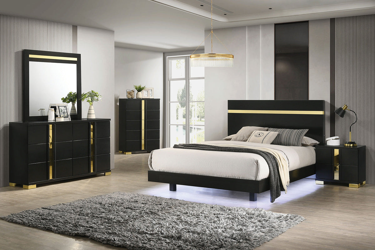 Lillestrom Black/Gold Contemporary Bedroom Set