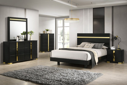 Lillestrom Black/Gold Contemporary Bedroom Set