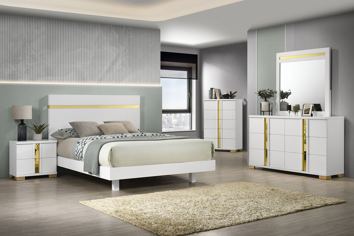 Lillestrom White/Gold Contemporary Bedroom Set