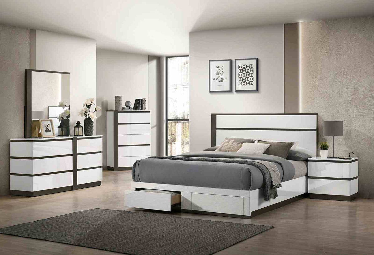 Birsfelden White/Metallic Gray Contemporary Storage Bedroom Set