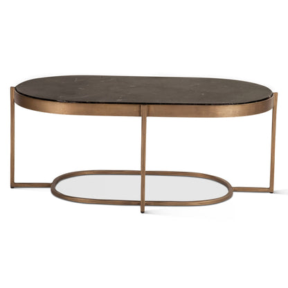 Reno 43" Coffee Table with Black Marble and Antique Brass Base