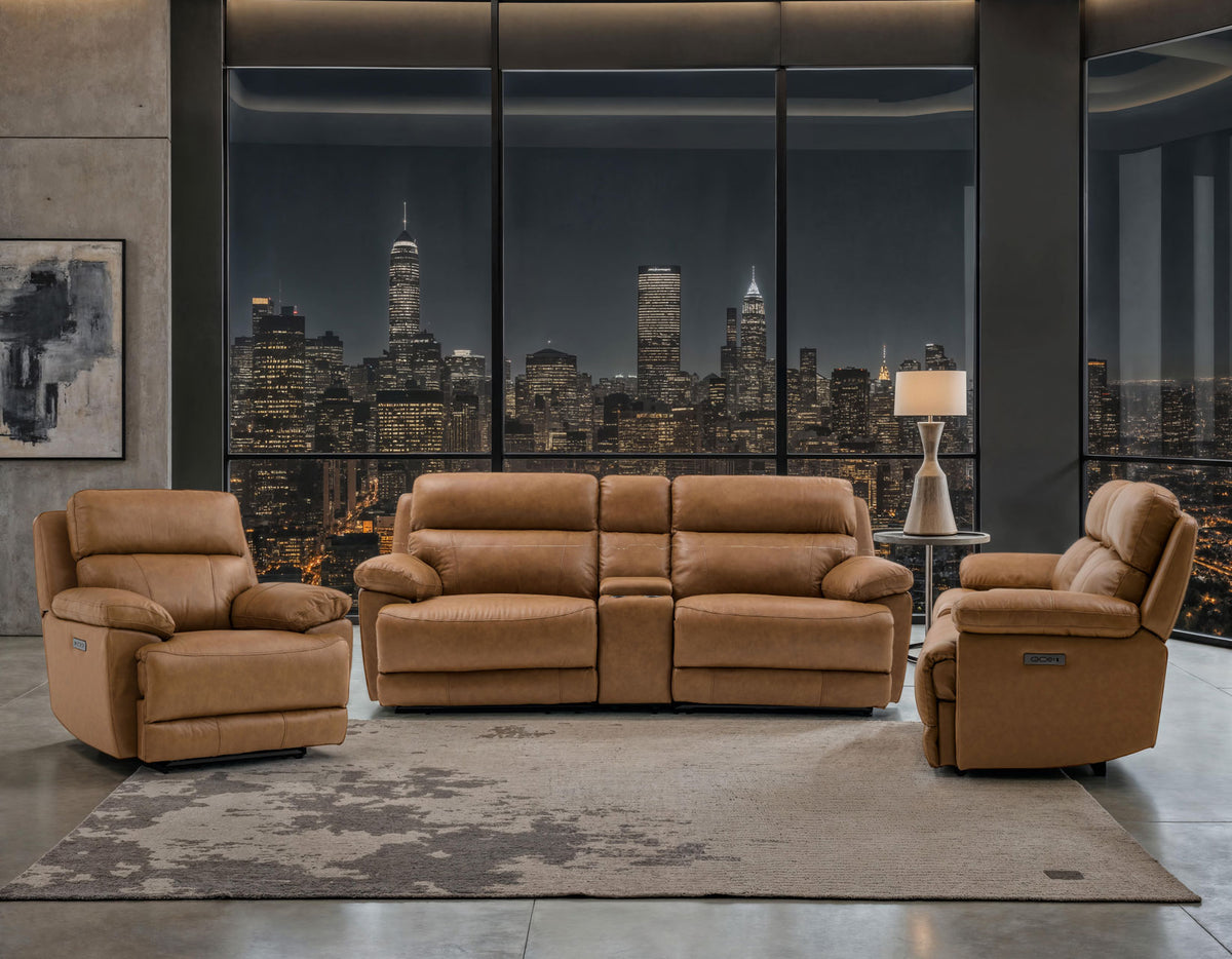 Gatlin 3-Piece Dual-Power Reclining Set, Leather  Sofa, Loveseat, Recliner