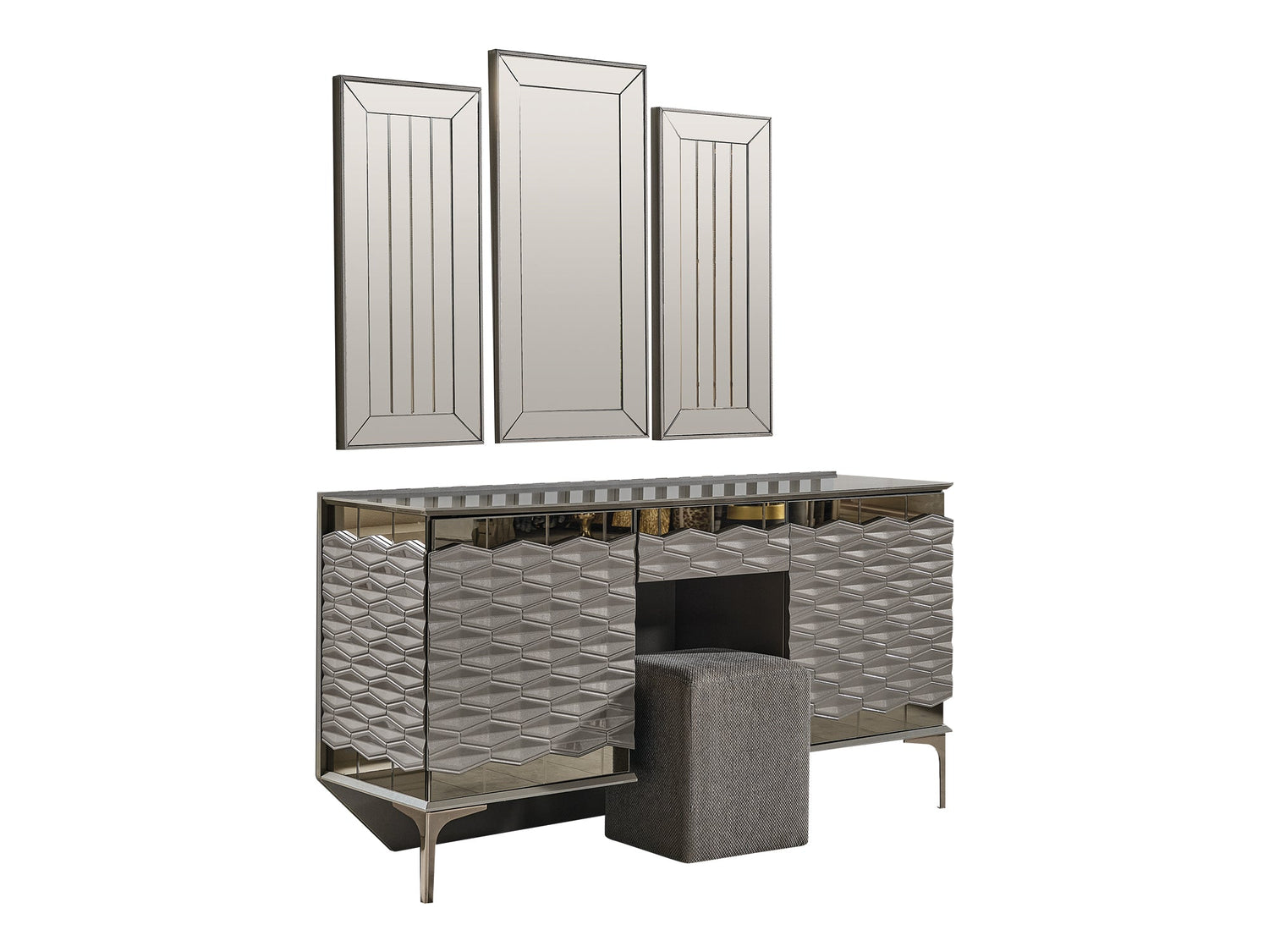 Gokce Dresser With Mirror &amp; Ottoman