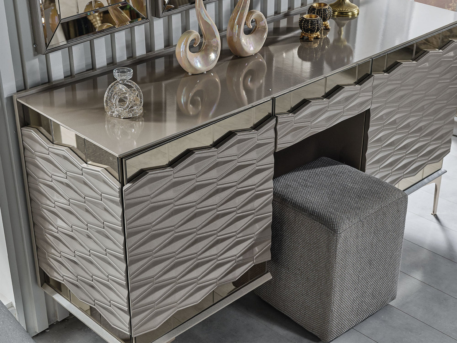 Gokce Dresser With Mirror &amp; Ottoman
