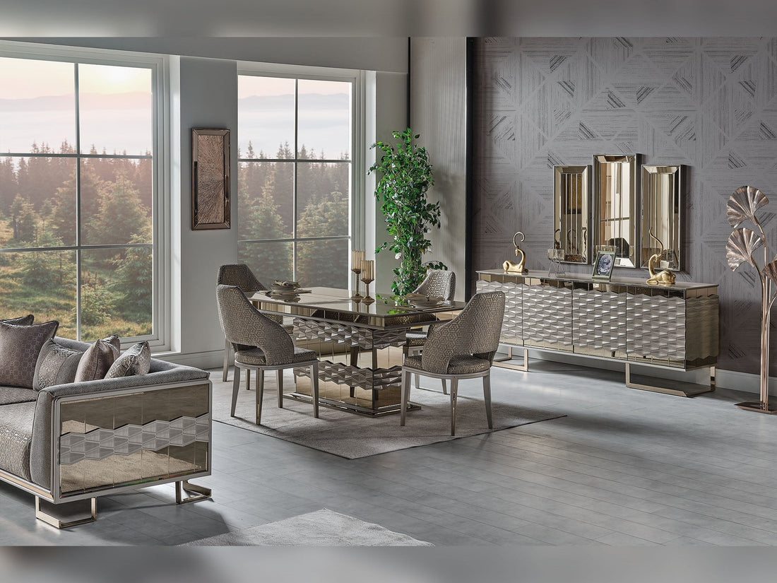 Gokce Diningroom (Consol With Mirror &amp; Dining Table &amp; 6 Dining Chair)