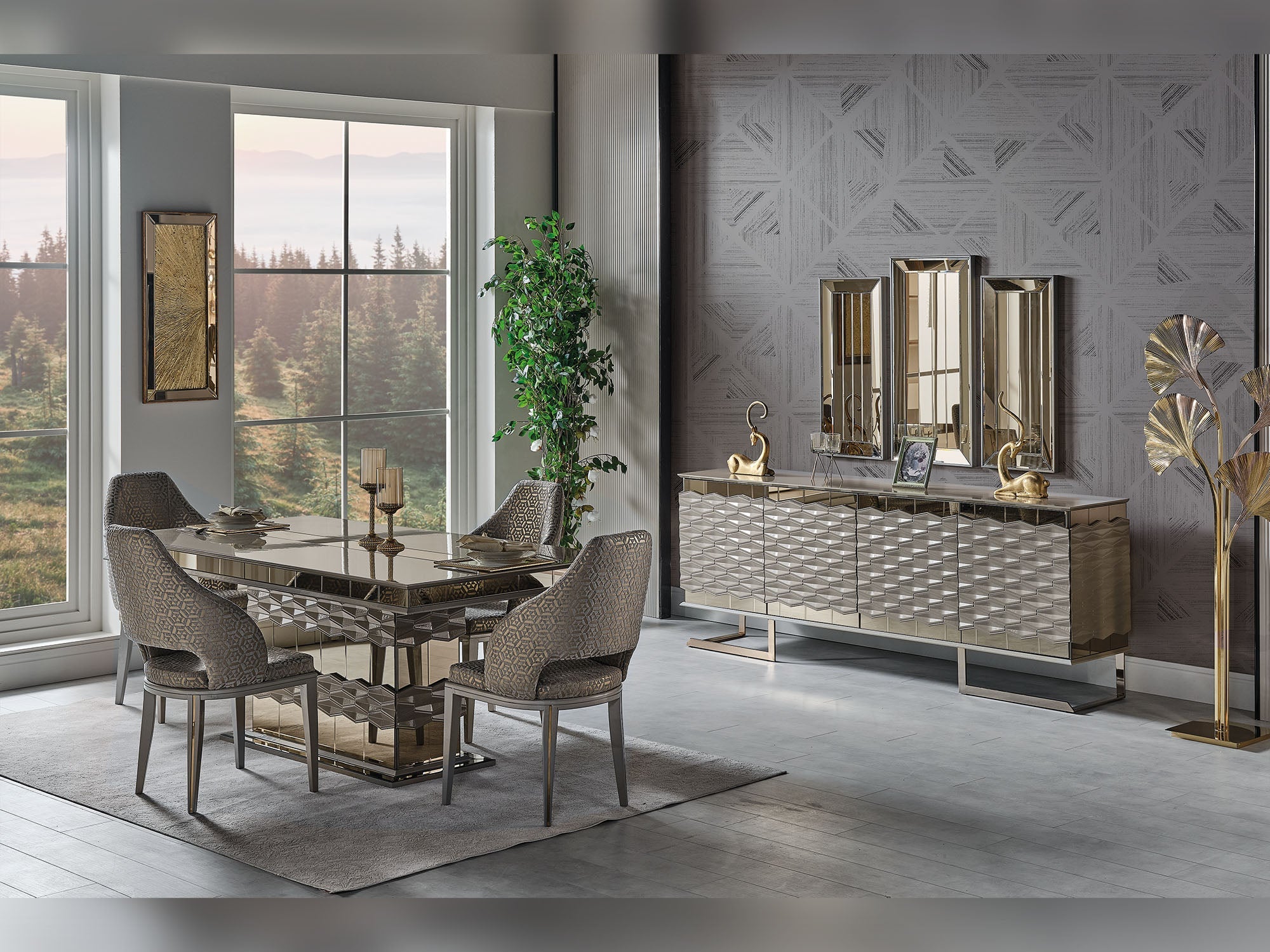 Gokce Diningroom (Consol With Mirror &amp; Dining Table &amp; 6 Dining Chair)
