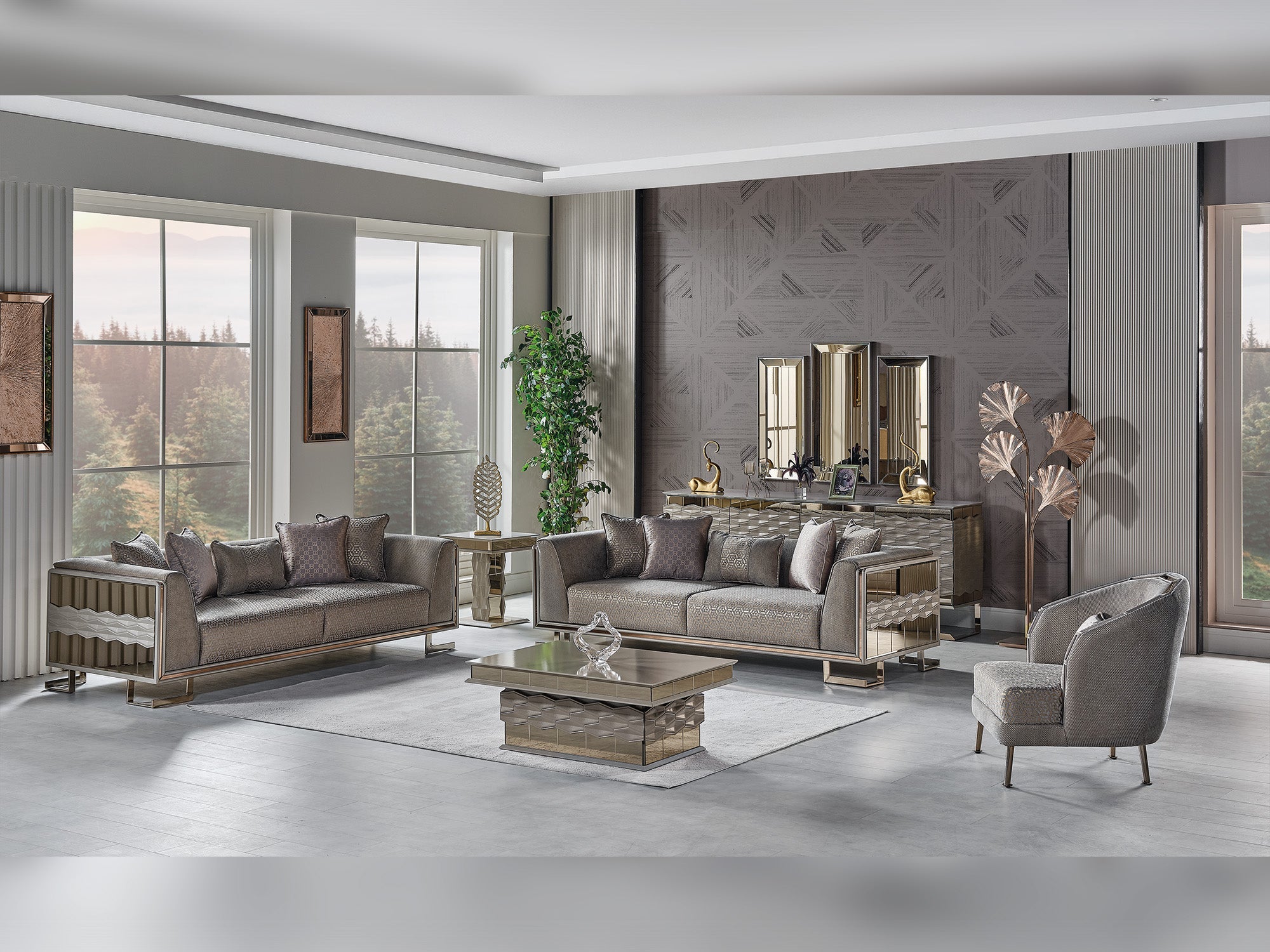 Gokce 4-pieces (2 Sofa &amp; 2 Chair) Livingroom Set in Grey