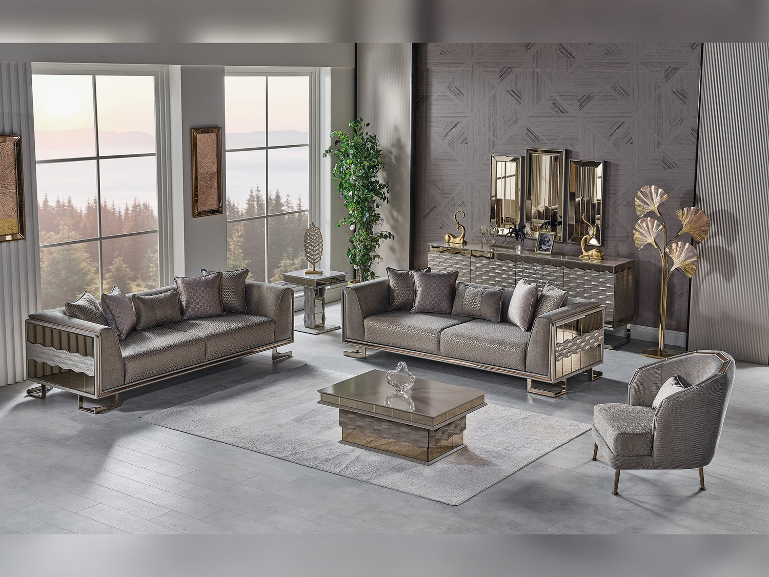 Gokce 4-pieces (2 Sofa &amp; 2 Chair) Livingroom Set in Grey