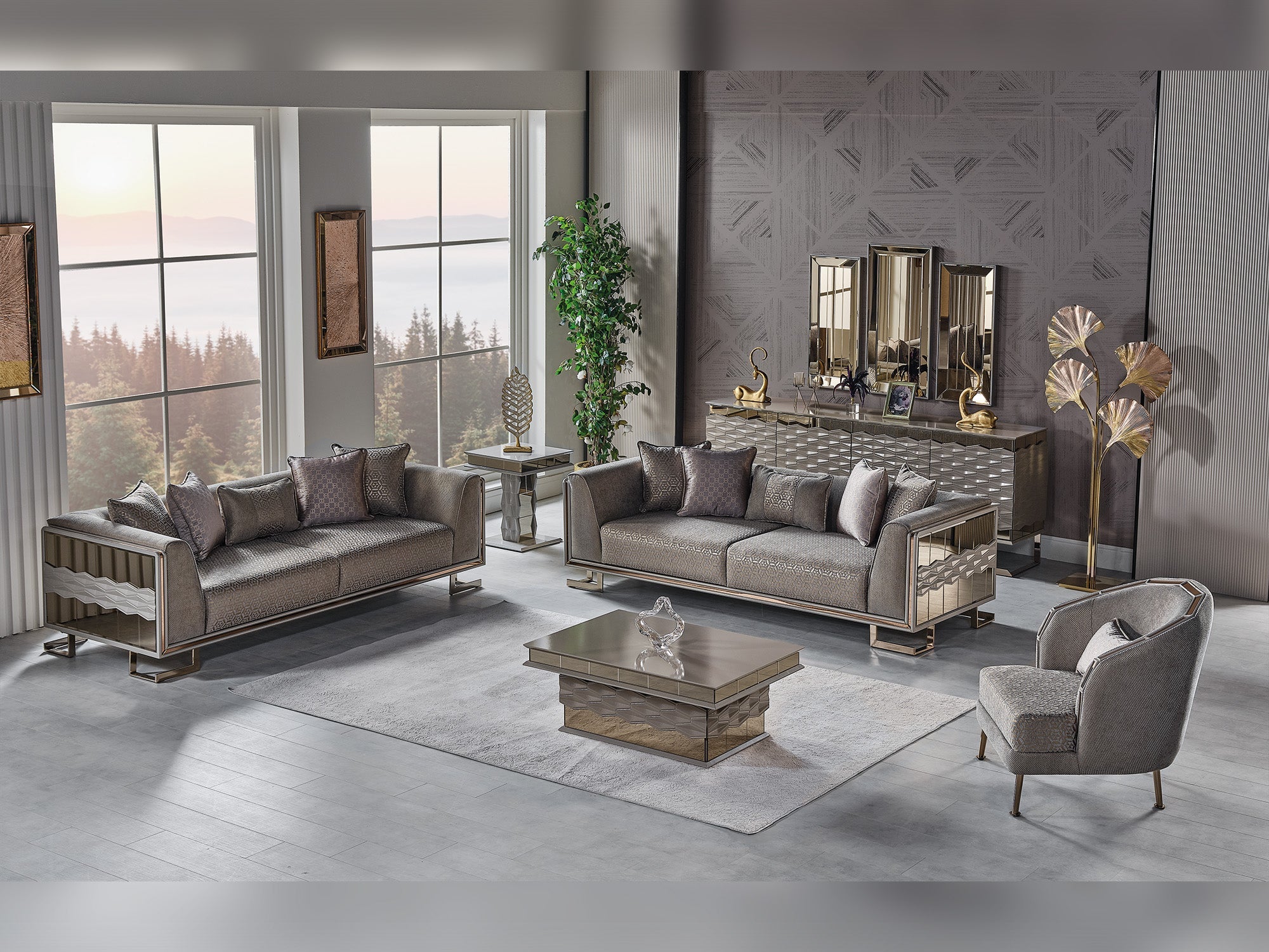 Gokce 4-pieces (2 Sofa &amp; 2 Chair) Livingroom Set in Grey