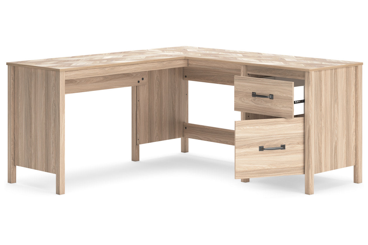 Battelle Tan 60" Home Office Desk with Return -  Ashley - Luna Furniture