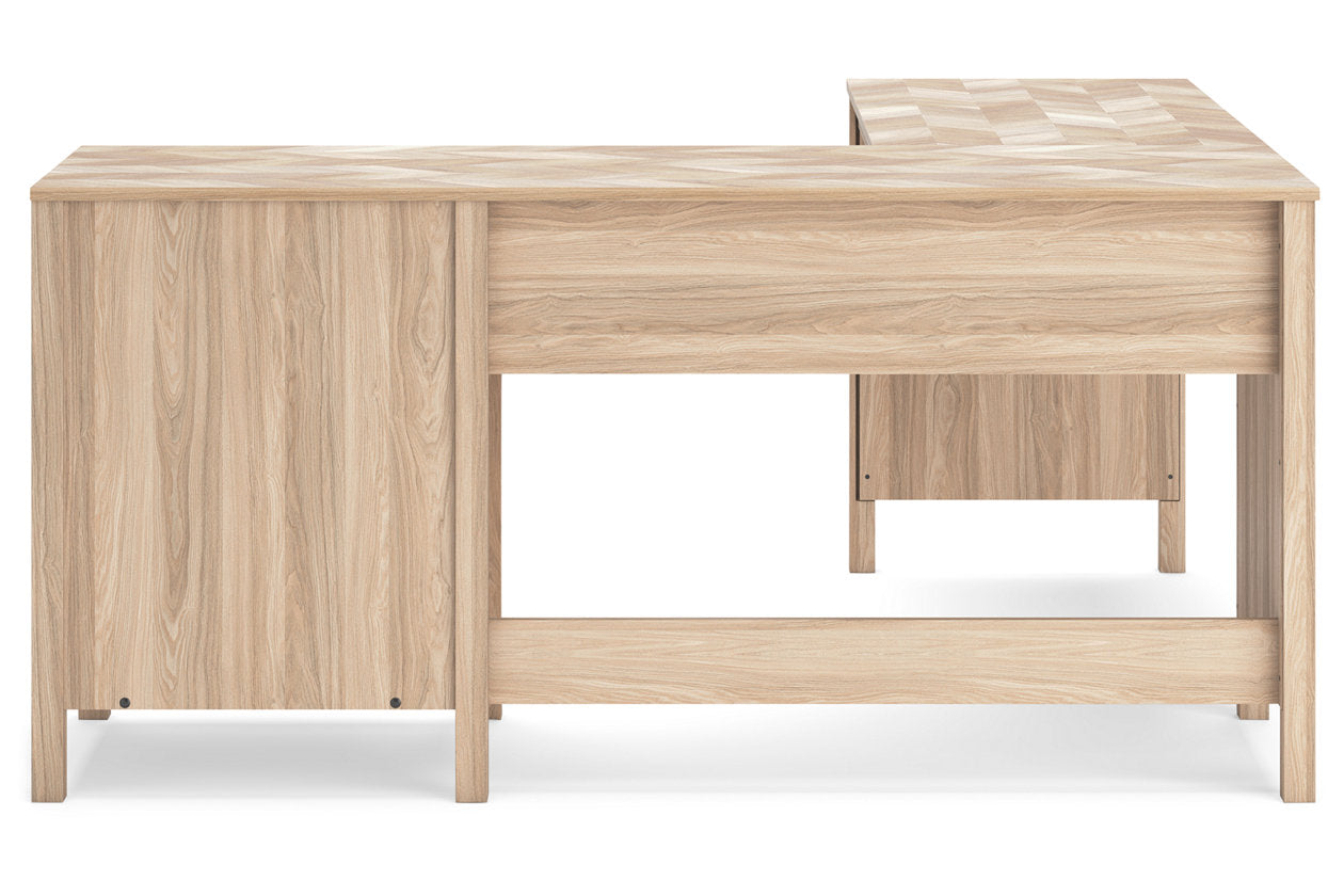 Battelle Tan 60" Home Office Desk with Return -  Ashley - Luna Furniture