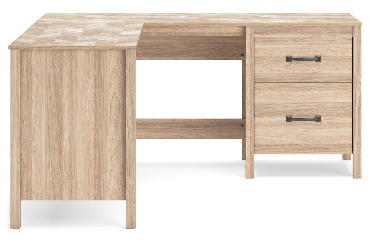 Battelle Tan 60" Home Office Desk with Return -  Ashley - Luna Furniture