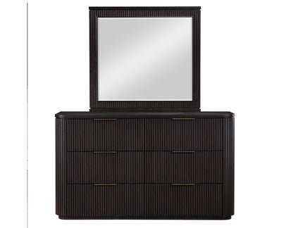 Henry 65″ 6-Drawer Reeded Dresser and Mirror, Espresso Finish