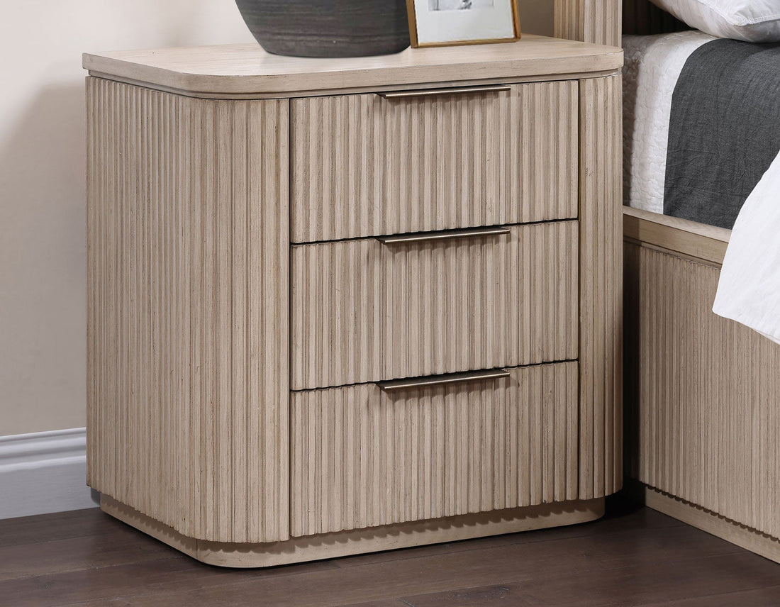 Henry Reeded 3-Drawer Nightstand with USB &amp; Electric Outlets, Tan Finish