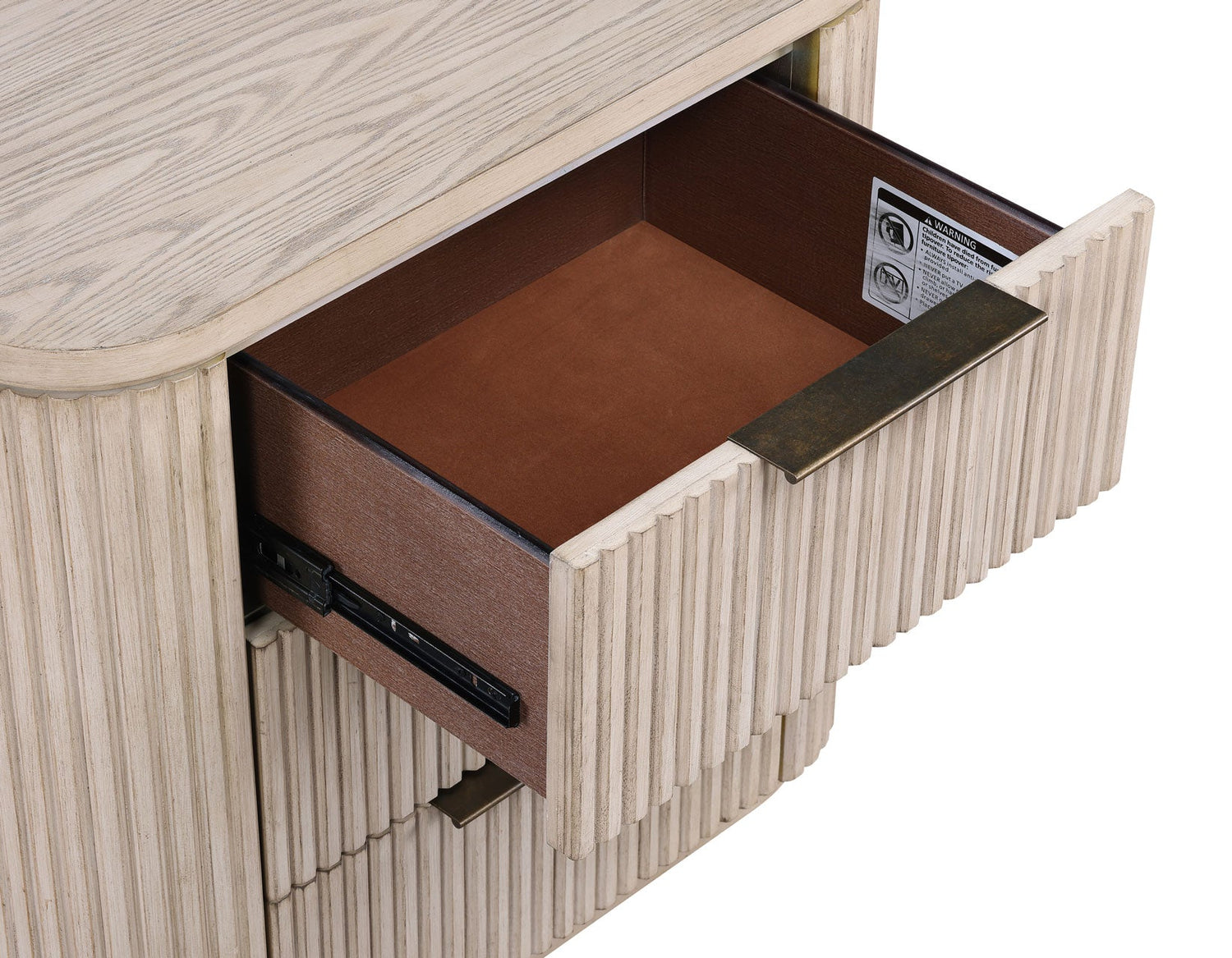 Henry Reeded 3-Drawer Nightstand with USB &amp; Electric Outlets, Tan Finish