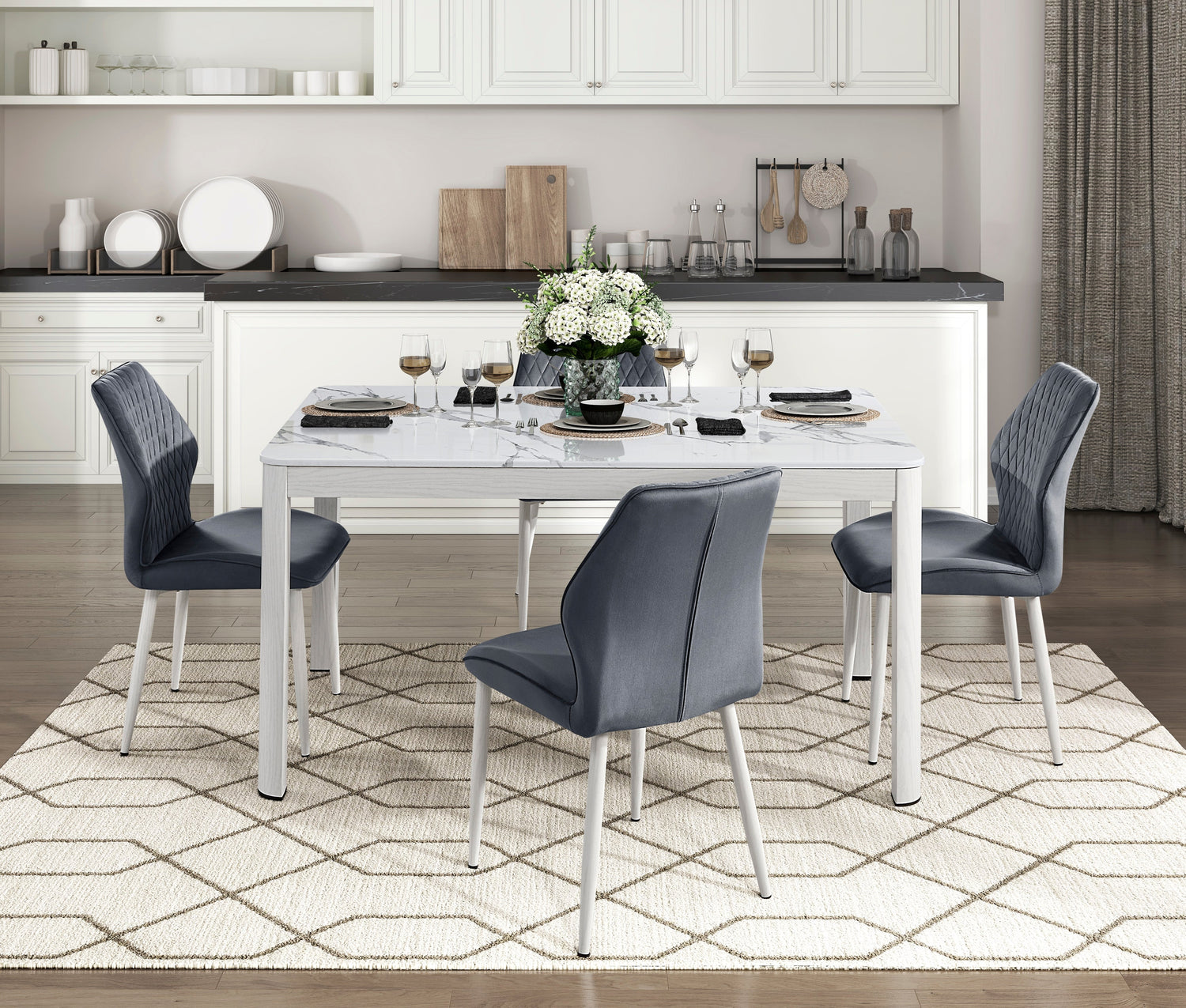 Hollis White/Dark Gray Stone Top Dining Set from Homelegance - Luna Furniture