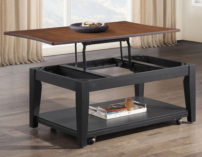 Joplin Walnut/Ebony Lift-Top Cocktail Table with Casters