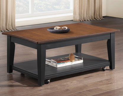 Joplin Walnut/Ebony Lift-Top Cocktail Table with Casters